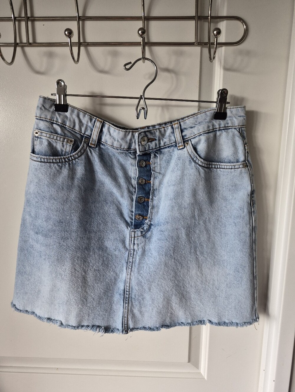 Zara Light Blue Button-Front Denim Mini Skirt